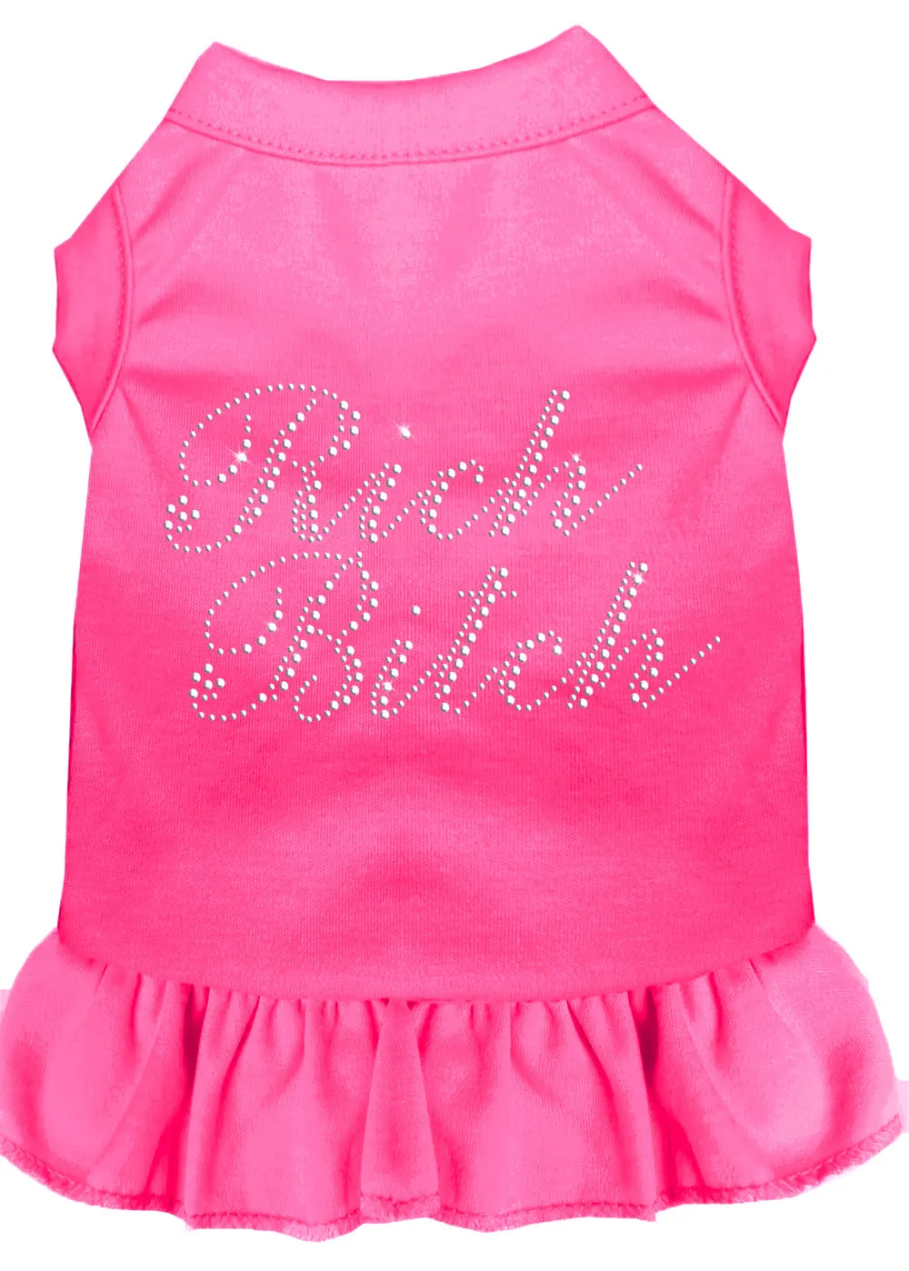 Rhinestone Rich Bitch Dress Bright Pink Xs
