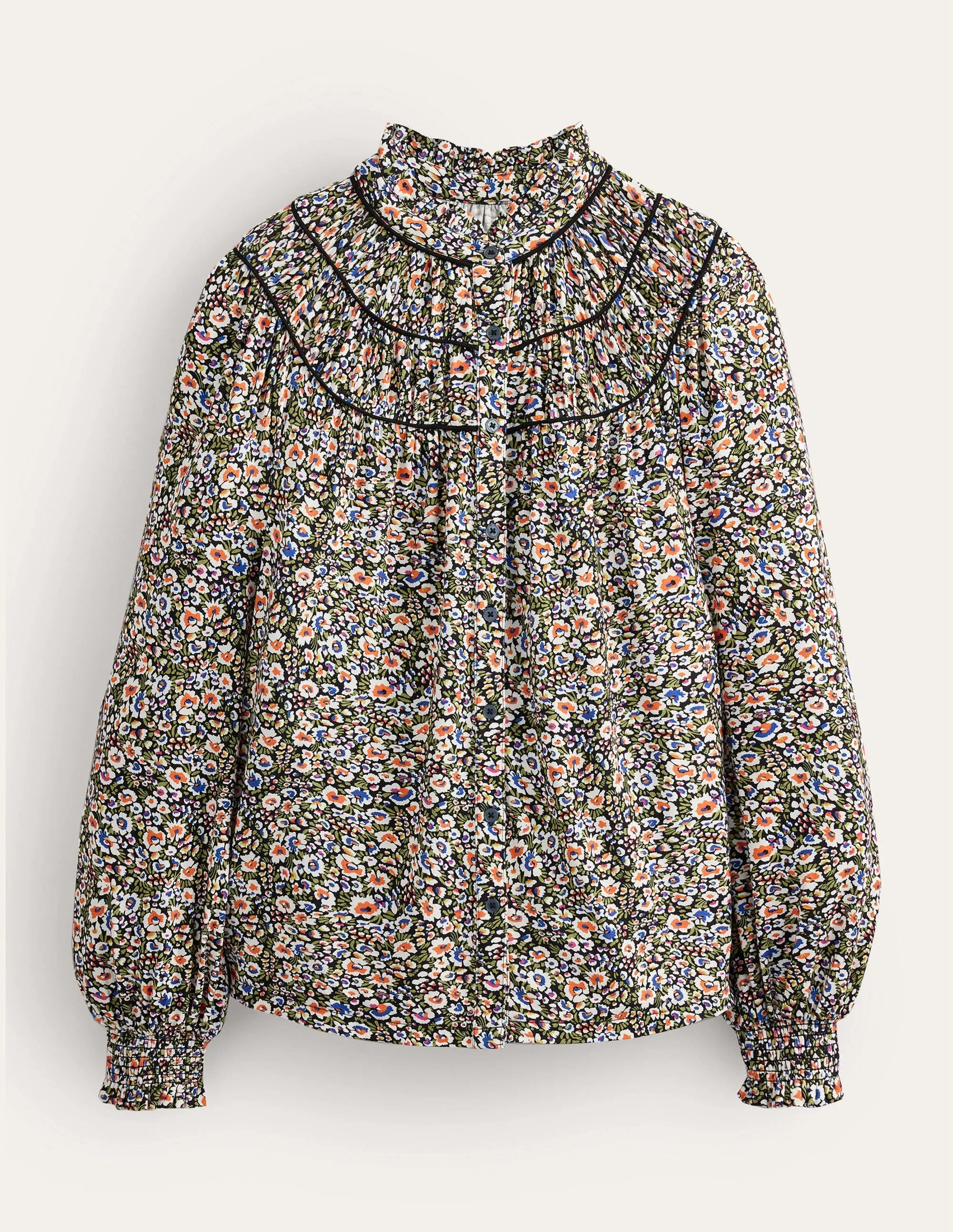 Ruched Yoke Jersey Shirt-Multi, Eden Bloom