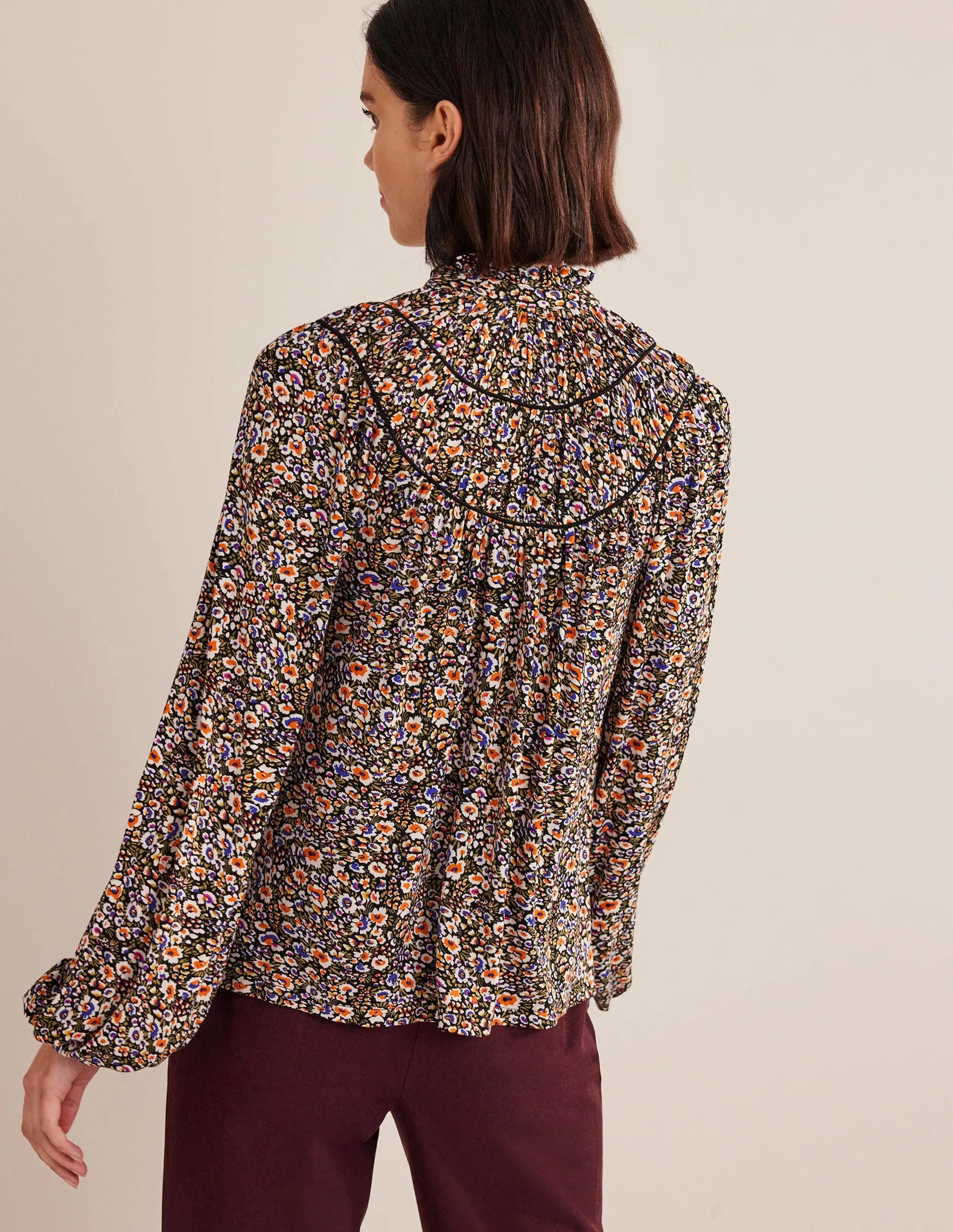 Ruched Yoke Jersey Shirt-Multi, Eden Bloom