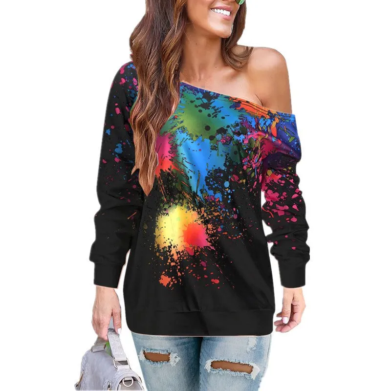 Slant shoulder spray printed T-shirt