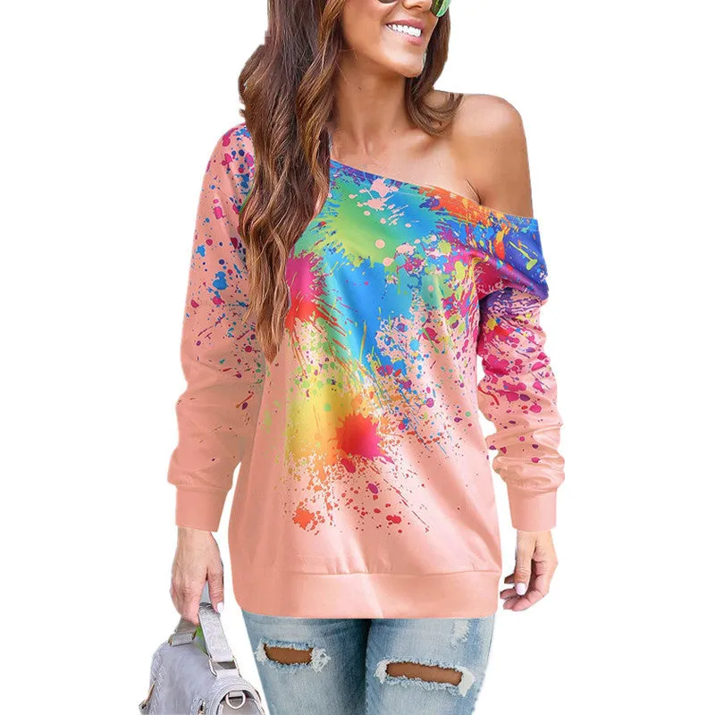 Slant shoulder spray printed T-shirt