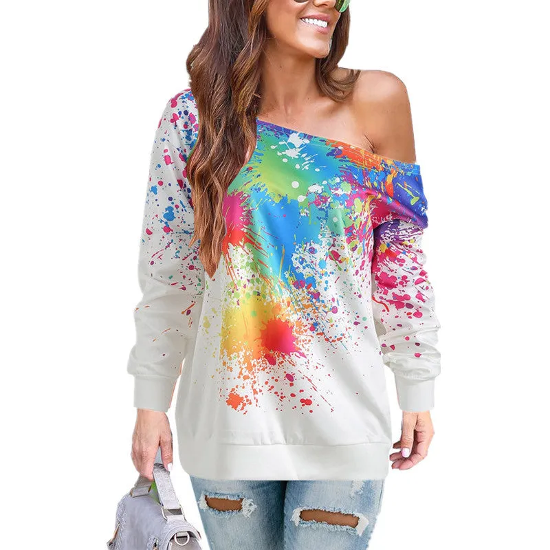 Slant shoulder spray printed T-shirt