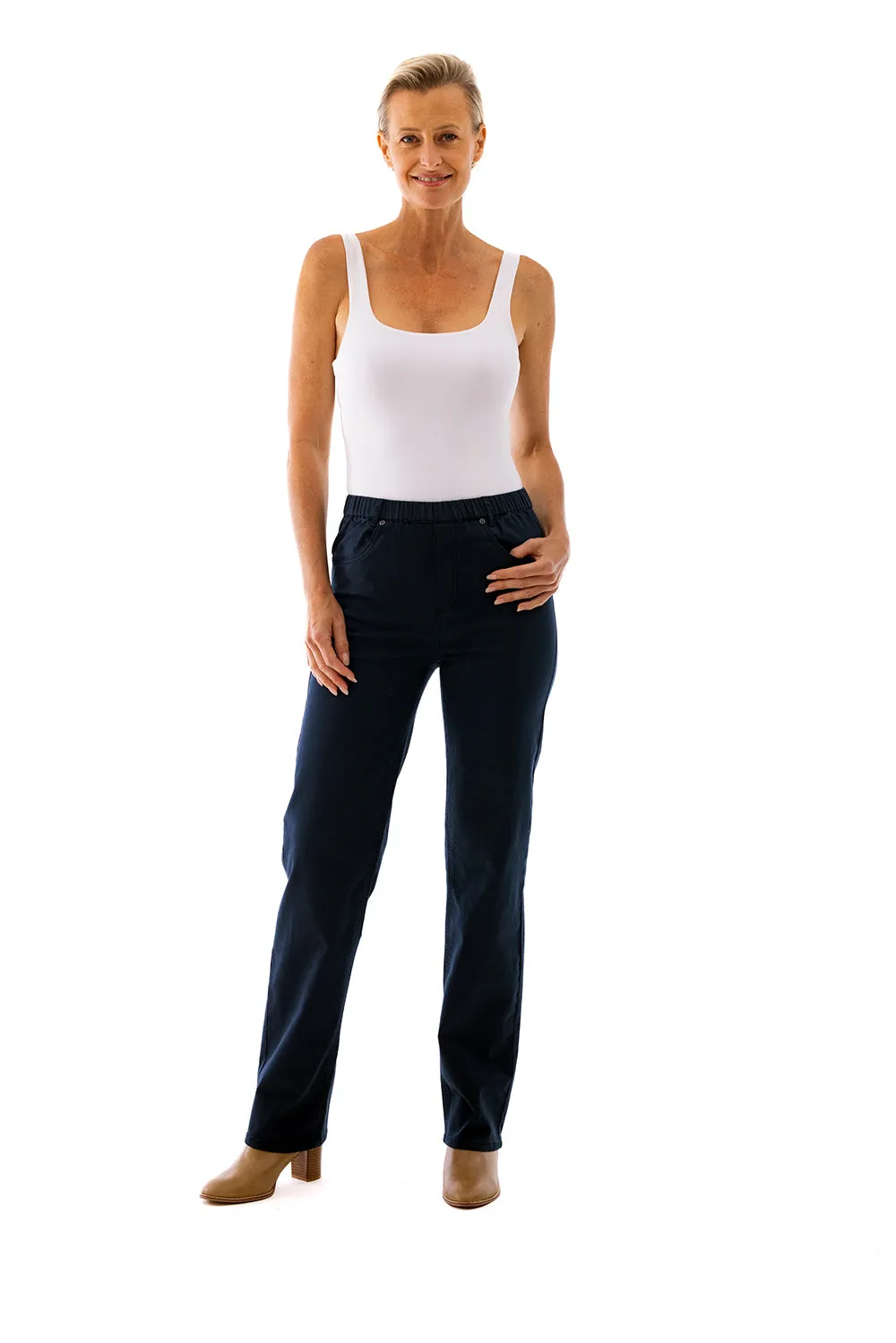 Straight Leg Coloured Jeans by  Café Latte - Navy