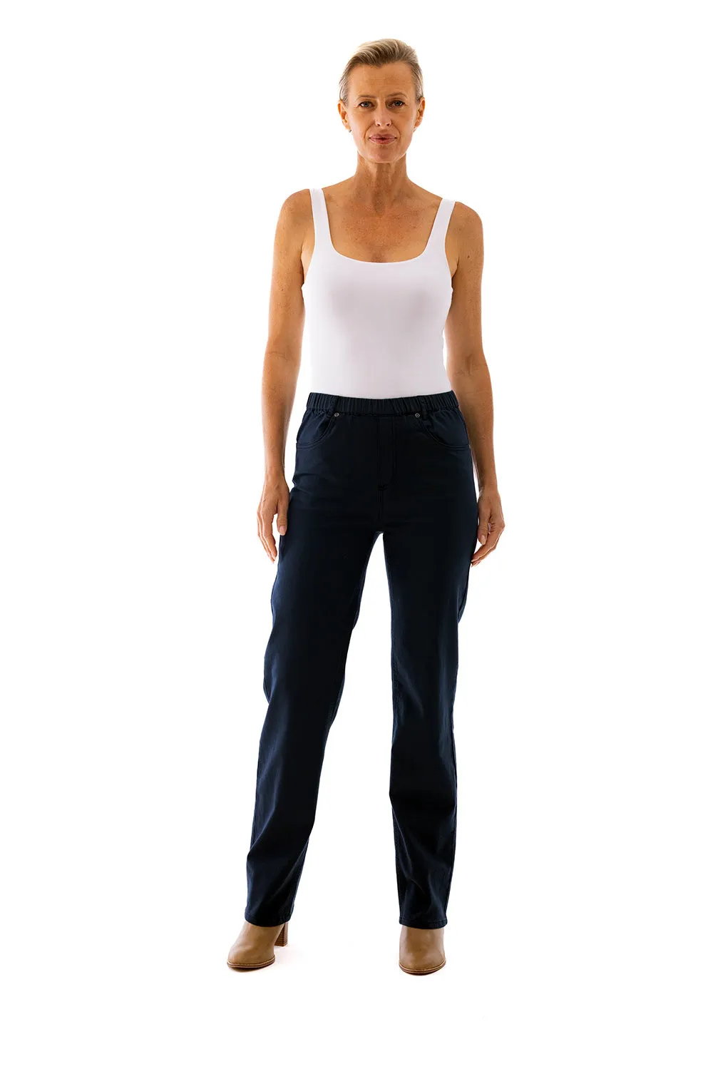 Straight Leg Coloured Jeans by  Café Latte - Navy