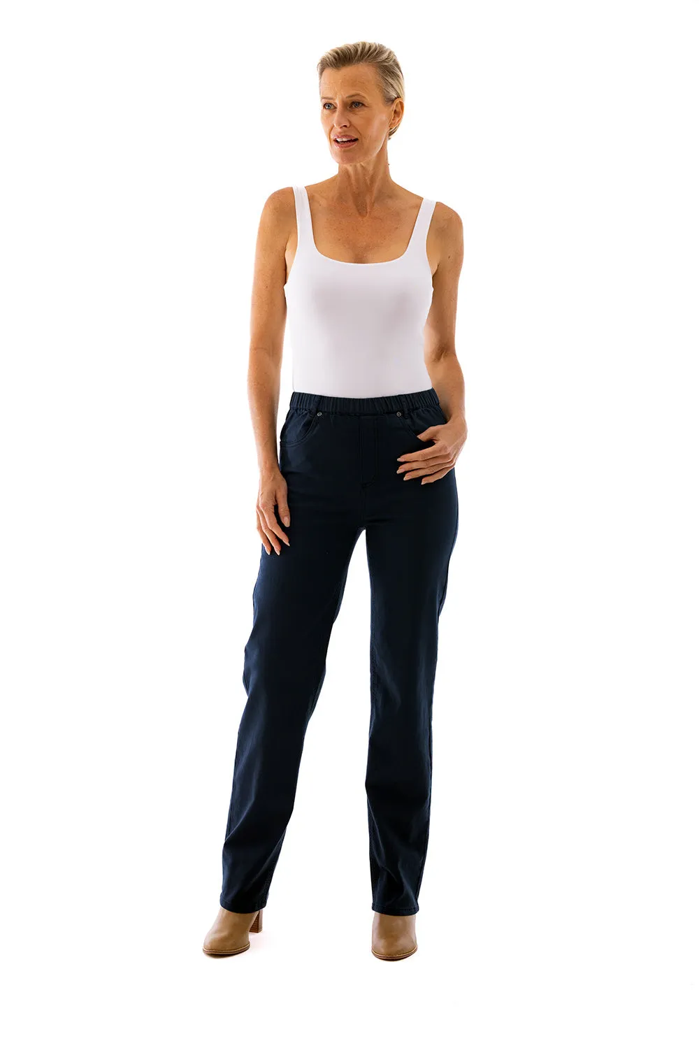 Straight Leg Coloured Jeans by  Café Latte - Navy