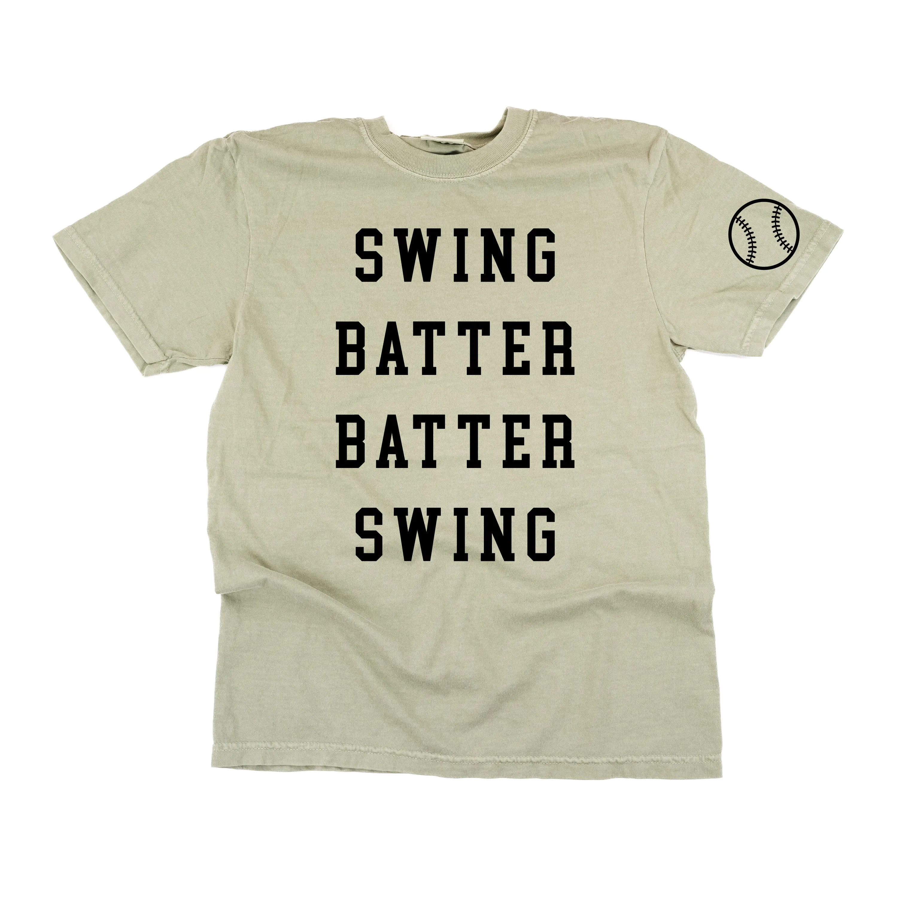 Swing Batter Batter Swing - Baseball Detail on Sleeve - SHORT SLEEVE COMFORT COLORS TEE
