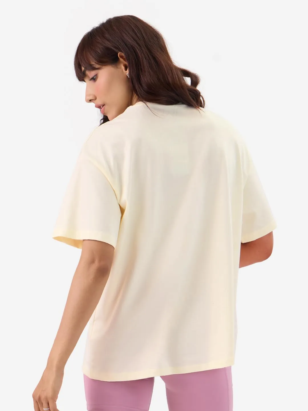 The Souled Store Shroomy Vibes Women and Girls Short Sleeve Round Neck Off-White Graphic Printed Cotton Oversized T-Shirts Graphic Printed Casual Half Sleeves Baggy Loose Fit Drop Shoulder Round