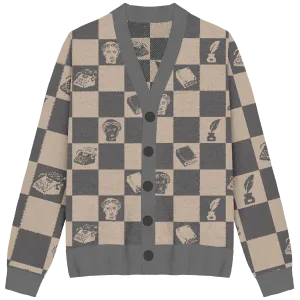 Tortured Poets Aesthetic Checkered Knit Cardigan