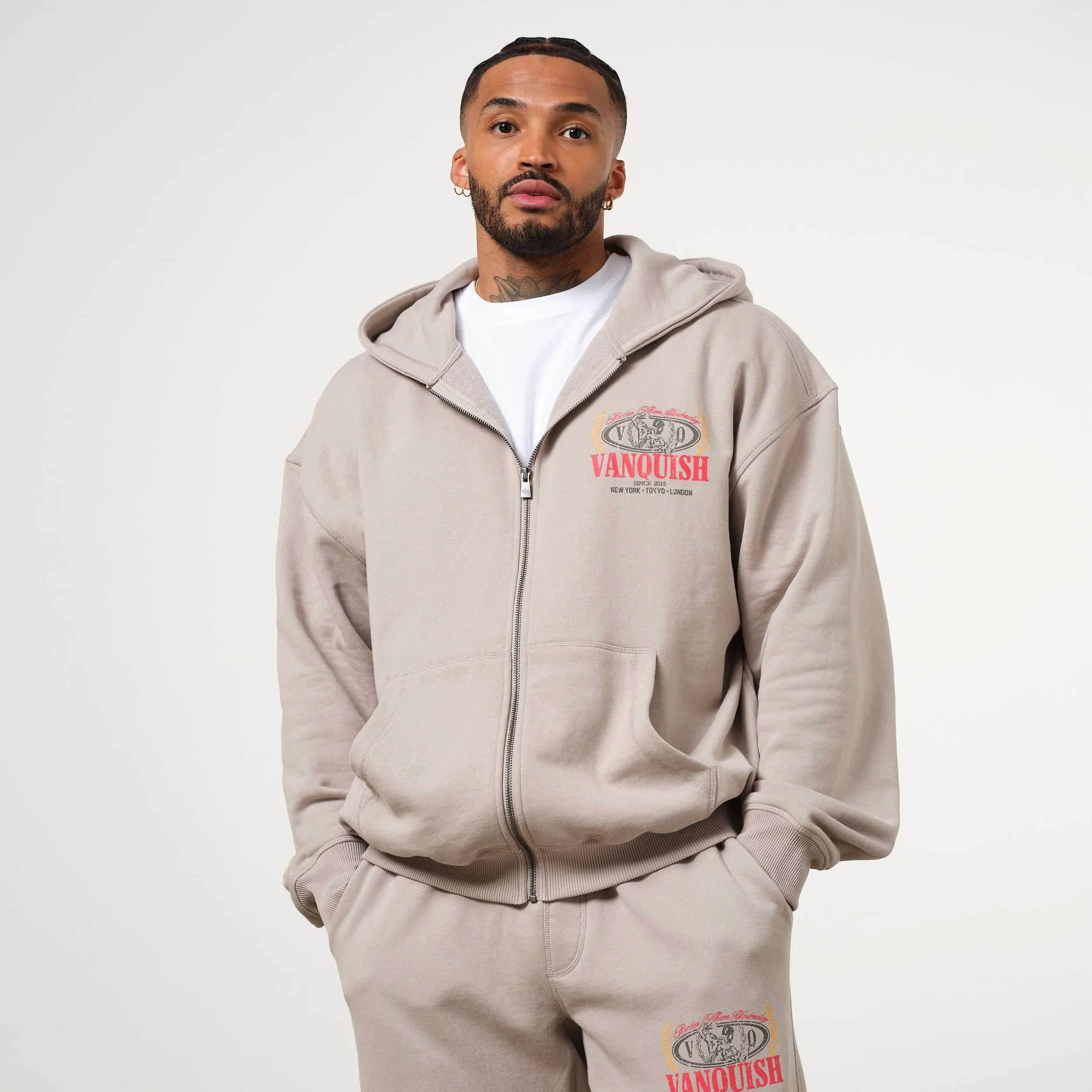 Vanquish Trophy Taupe Zip Oversized Hoodie