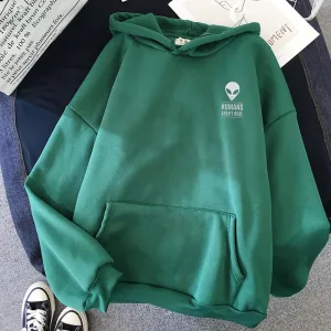 Winter Autumn Pullovers Alien Print Solid Hoodies Women Men Loose Long Sleeve Plus Size Hooded Sweatshirts