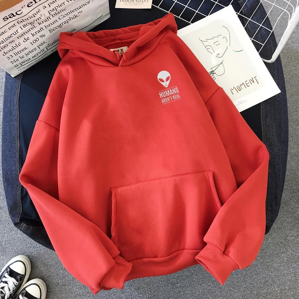 Winter Autumn Pullovers Alien Print Solid Hoodies Women Men Loose Long Sleeve Plus Size Hooded Sweatshirts