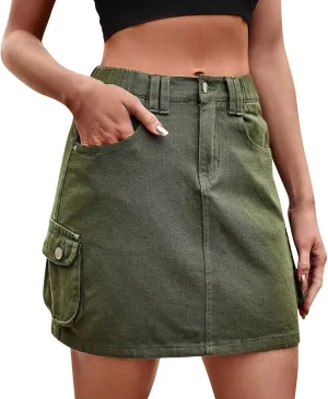 Women Casual High Womens A Line Midi SkirtWomen's Summer Design Denim Jean Skirt Mini Two Piece Skirt Set for