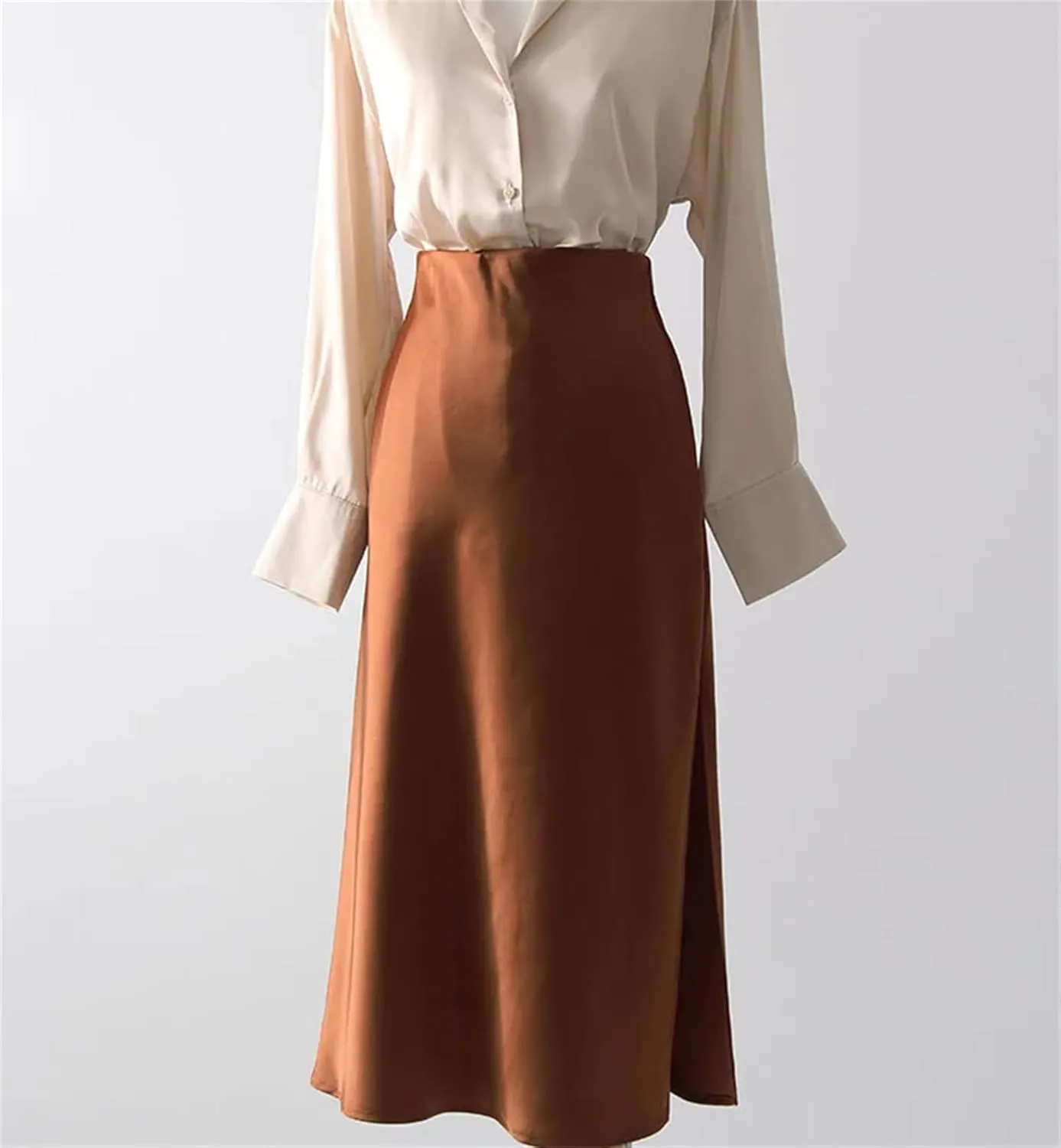 Women Satin Slit Skirts Midi A Line Skirts Formal Office Women's Midi Skirts