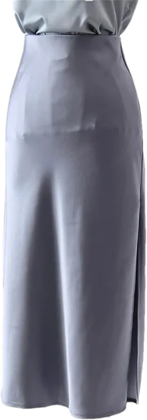 Women Satin Slit Skirts Midi A Line Skirts Formal Office Women's Midi Skirts