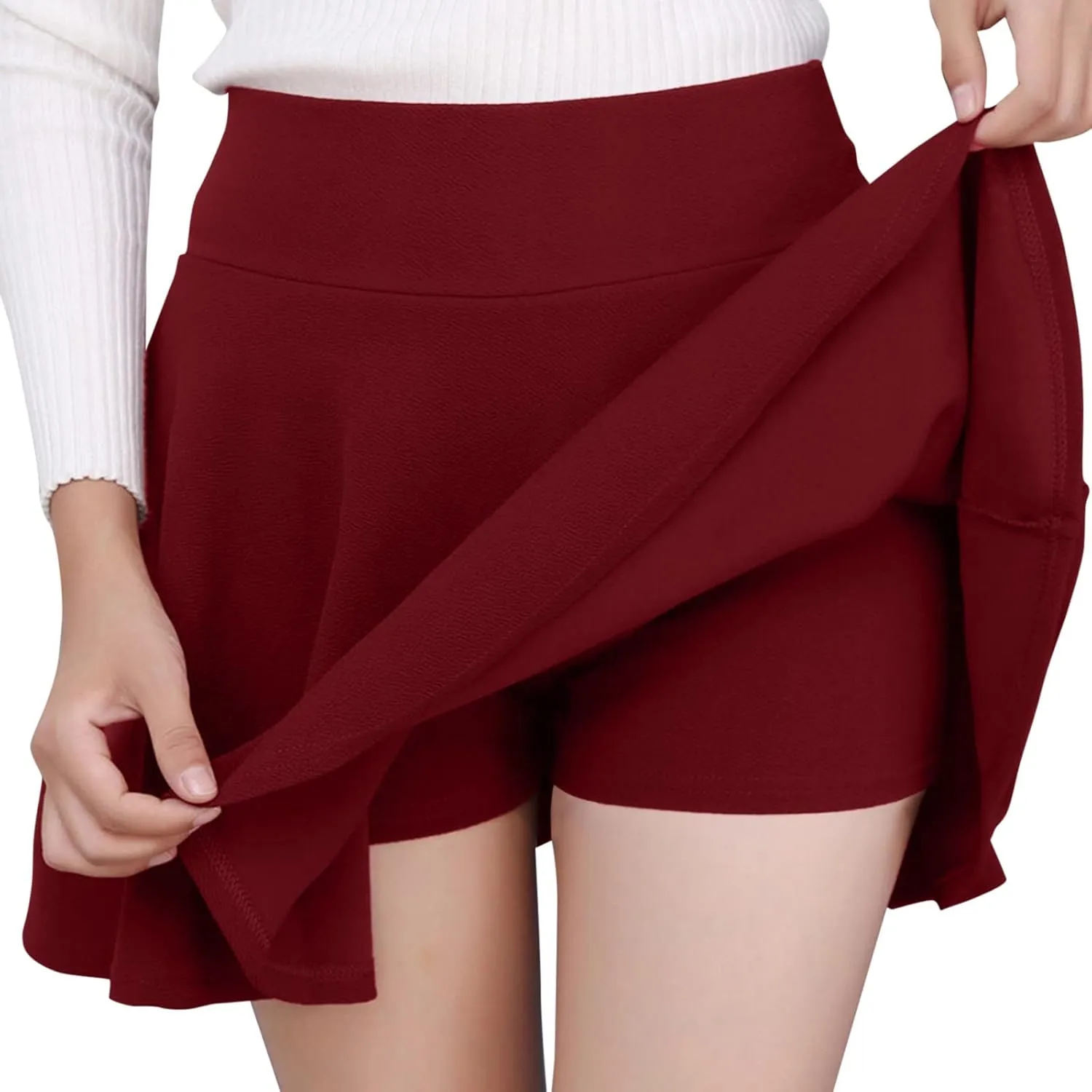 Women's Casual Stretchy Flared Pleated A-Line Mini Skater Skirt with Shorts Skater Party Skirt