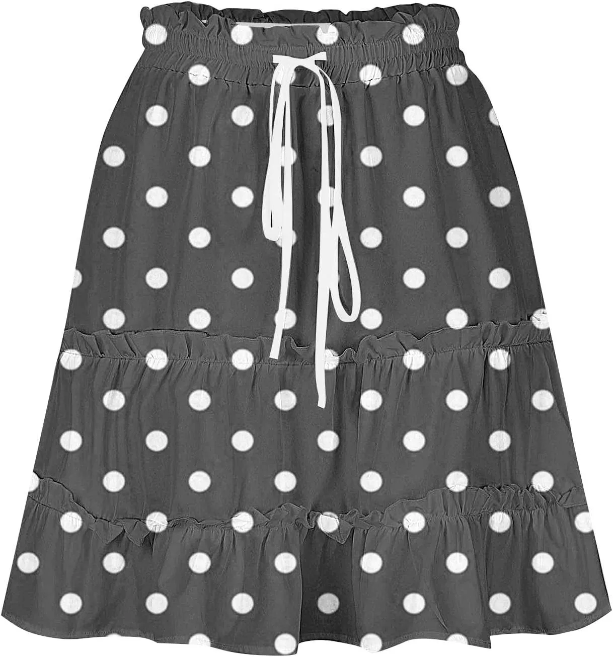 Women's Casual Summer Skirts High Waist Pleated Skirts A-Line Flowy Swing Tiered Skirt Polka Dots Beach Skirt