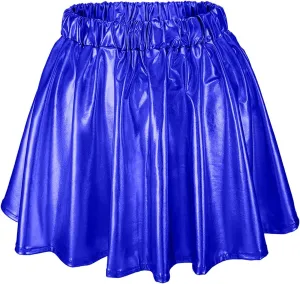 Womens Fashion High Waisted Pleated Skirts Shiny Metallic Dance Skirt Flared A Line Mini Skort Carnival Sequin Skirts