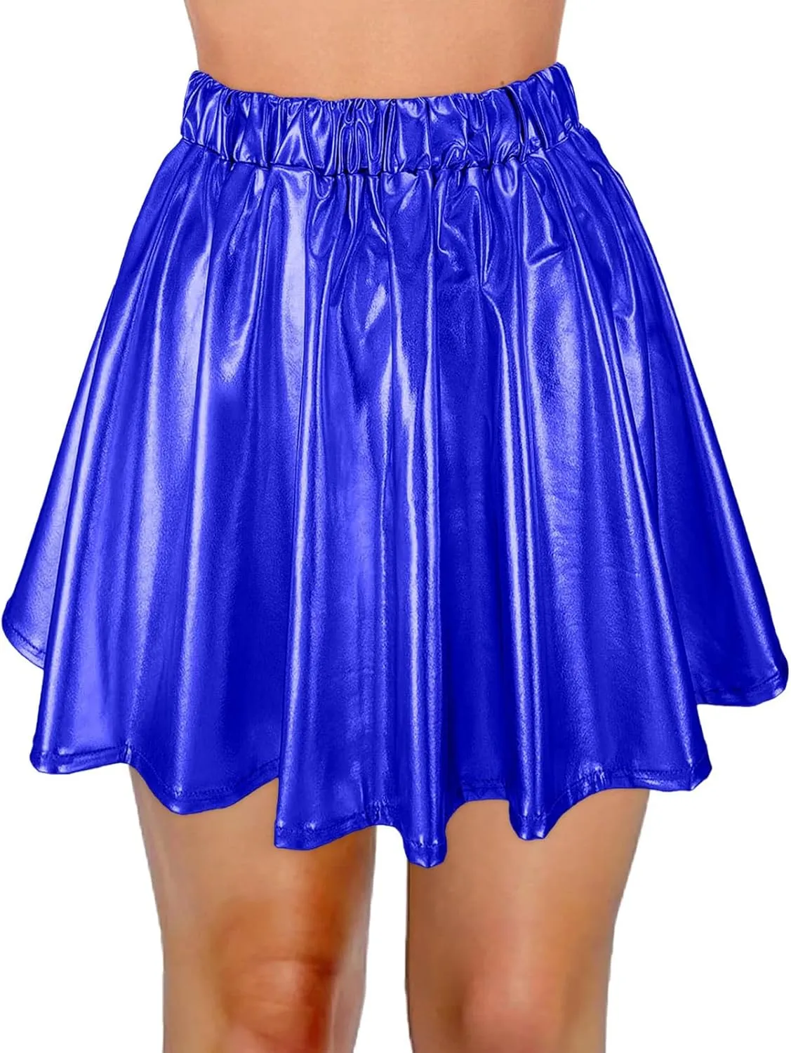 Womens Fashion High Waisted Pleated Skirts Shiny Metallic Dance Skirt Flared A Line Mini Skort Carnival Sequin Skirts
