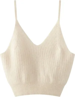 Women's Sleeveless Solid Cashmere Tank Tops Sexy Short Solid Soft and Skin Friendly V-Neck Camisole