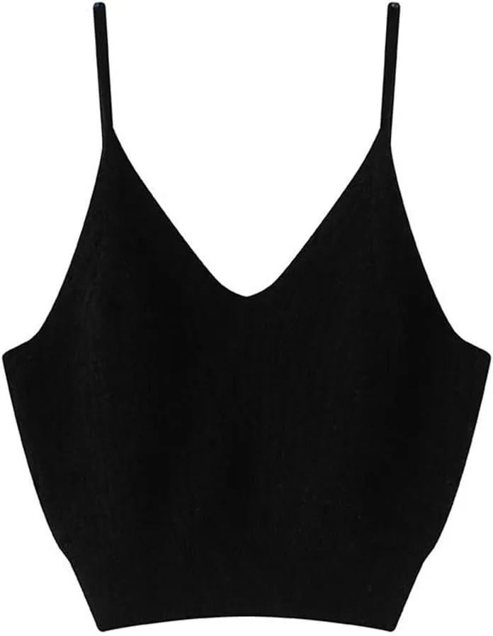 Women's Sleeveless Solid Cashmere Tank Tops Sexy Short Solid Soft and Skin Friendly V-Neck Camisole