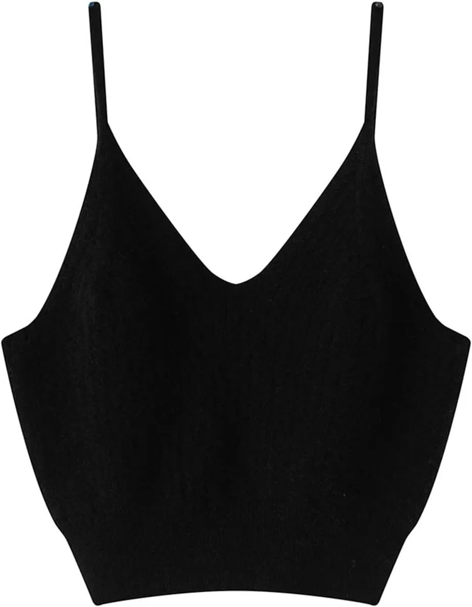 Women's Sleeveless Solid Cashmere Tank Tops Sexy Short Solid Soft and Skin Friendly V-Neck Camisole