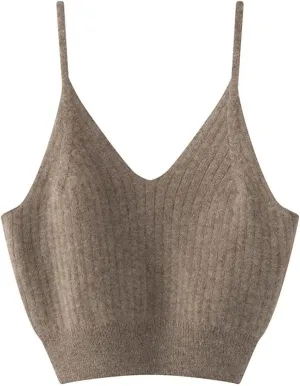 Women's Sleeveless Solid Cashmere Tank Tops Sexy Short Solid Soft and Skin Friendly V-Neck Camisole