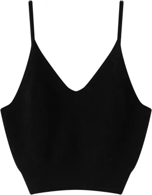 Women's Sleeveless Solid Cashmere Tank Tops Sexy Short Solid Soft and Skin Friendly V-Neck Camisole