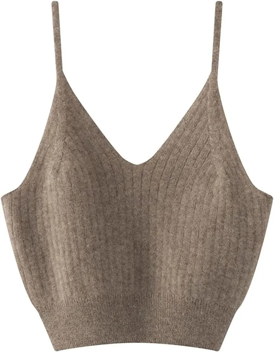 Women's Sleeveless Solid Cashmere Tank Tops Sexy Short Solid Soft and Skin Friendly V-Neck Camisole