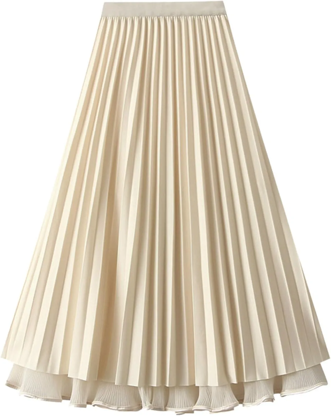 Womens Tulle Ruffle Pleated Skirts Fashion Solid Versatile A Line Maxi Skirt Holiday High Waisted Reversible Skirts